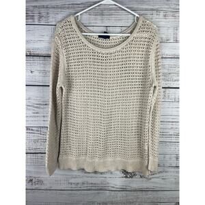 Gap Open Knit Crewneck Sweater Cream Medium Coastal Fisherman Minimalist Cotton